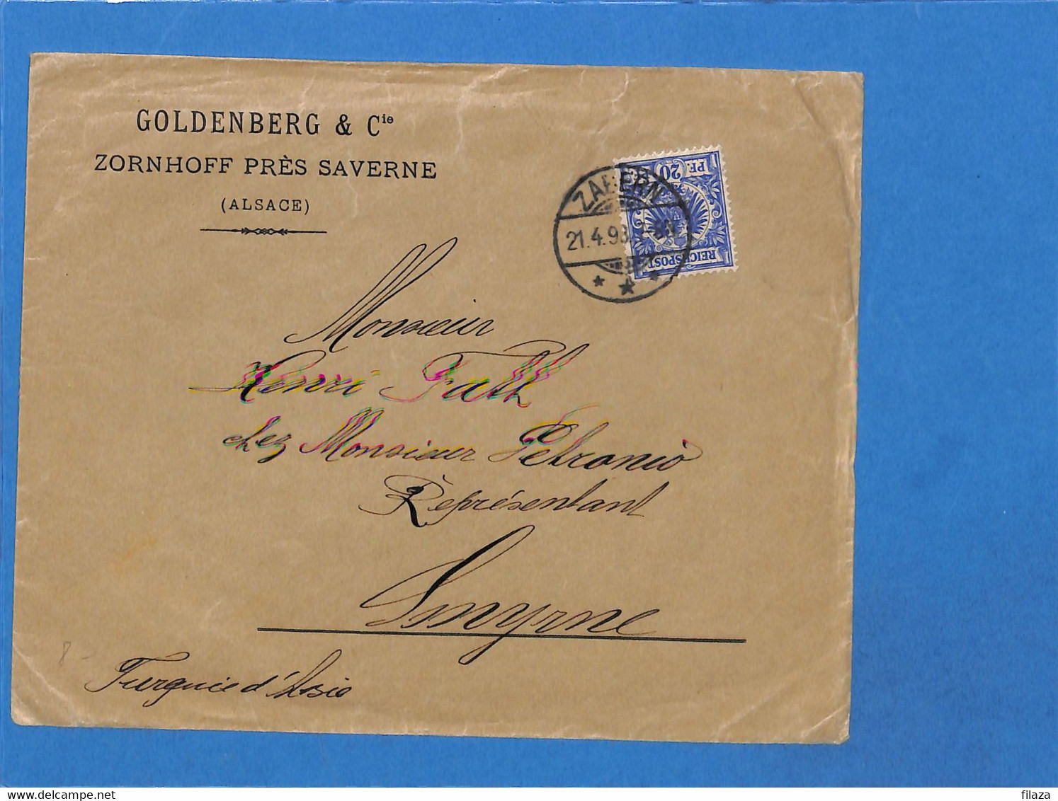 Allemagne Reich 1898 Lettre De Zabern A Smirne (G4788) - Briefe U. Dokumente