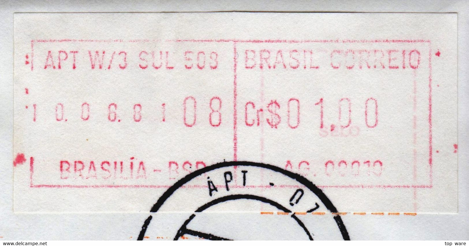 Brasilien Brazil ATM AG.00010 / Cr$ 01,00 Kleinstwert FDC / Brasilia BSB / Frama Automatenmarken Etiquetas - Franking Labels