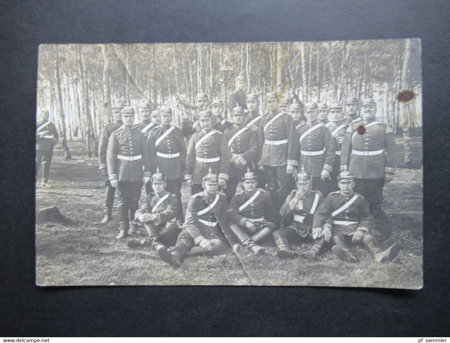 Echtfoto AK 1911 Soldaten Mit Pickelhaube Und Trompete! Preussische Soldaten In Voller Uniform / Kleine Truppe / Einheit - Guerres - Autres