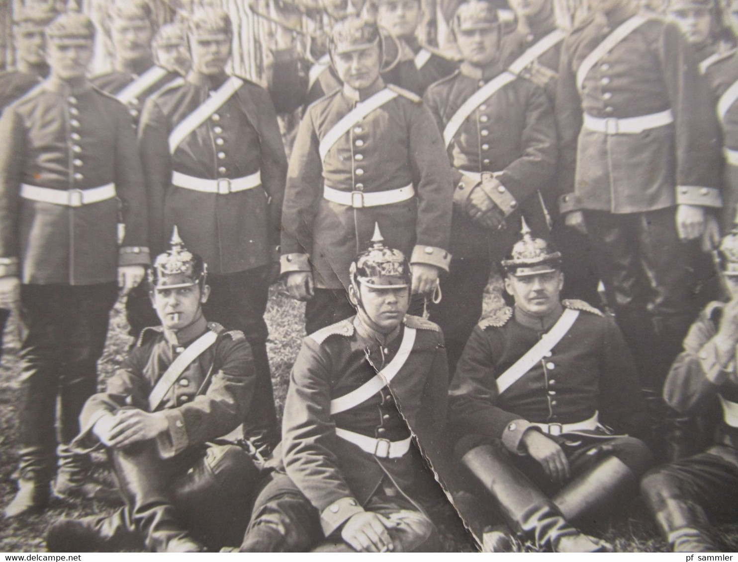 Echtfoto AK 1911 Soldaten Mit Pickelhaube Und Trompete! Preussische Soldaten In Voller Uniform / Kleine Truppe / Einheit - Andere Oorlogen