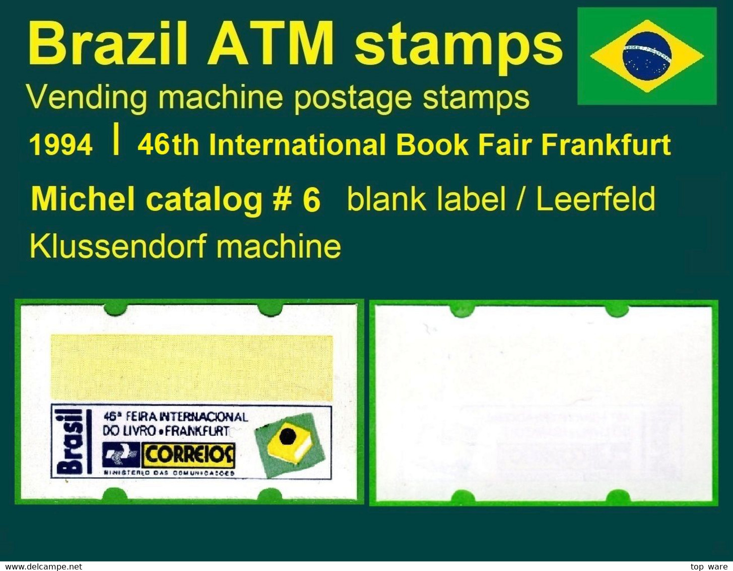 Brasilien Brazil ATM 6 Book Fair Frankfurt 1994 / Leerfeld Blank Label MNH / Frama Automatenmarken Klüssendorf Etiquetas - Franking Labels