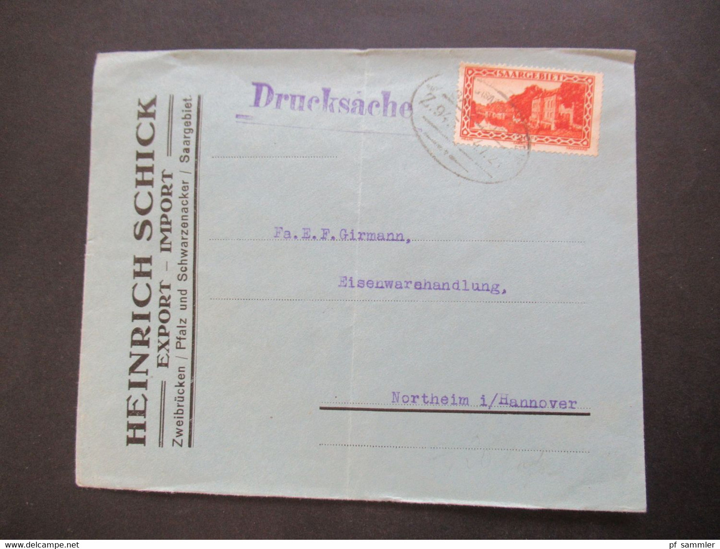 Saargebiet 1923 Drucksache Firmenumschlag Heinrich Schick Export - Import Zweibrücken / Pfalz Und Schwarzenacker - Brieven En Documenten