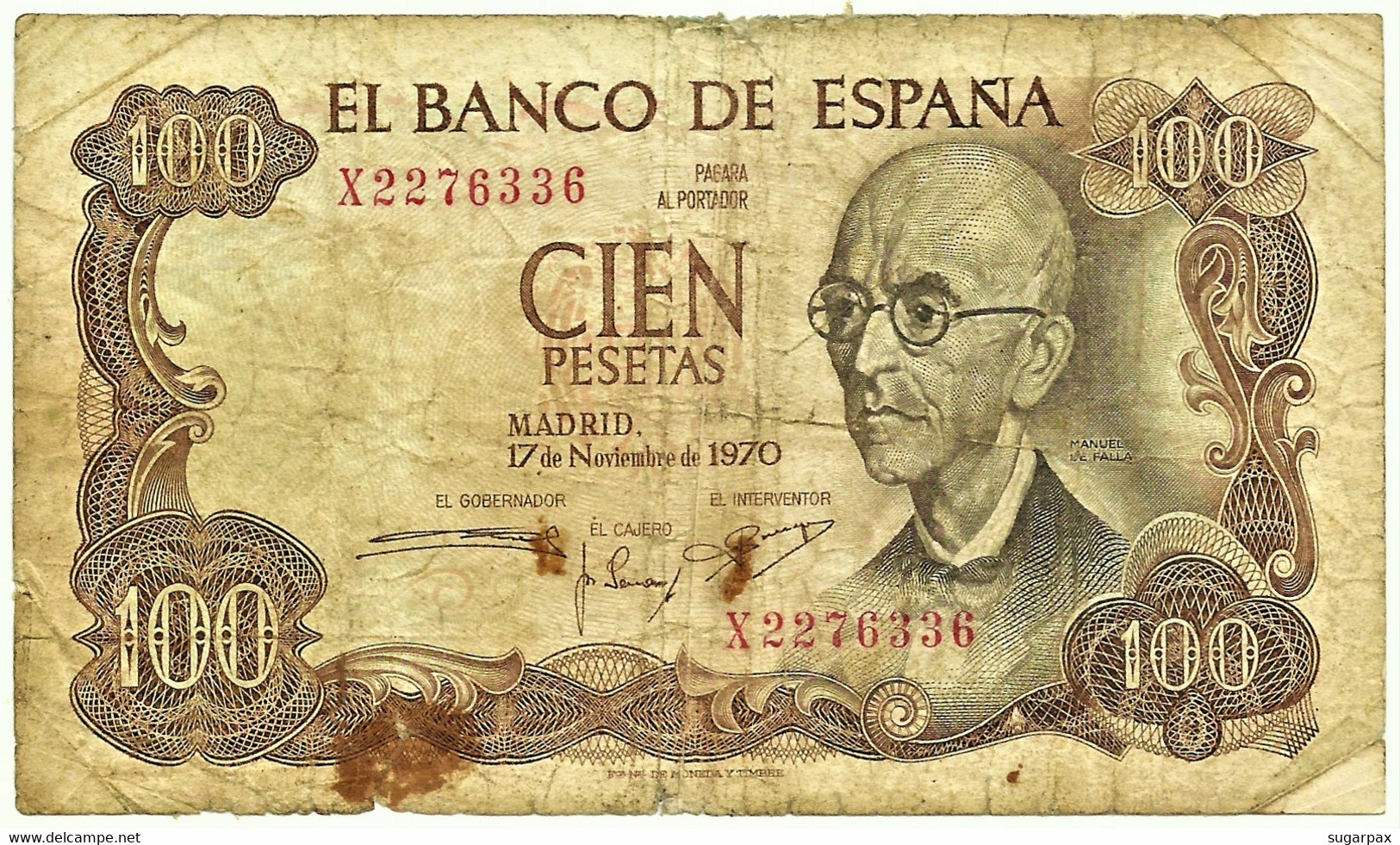 ESPAÑA - 100 Pesetas - 17.11.1970 ( 1974 ) - Pick 152 - Serie X - Manuel De Falla - 100 Peseten