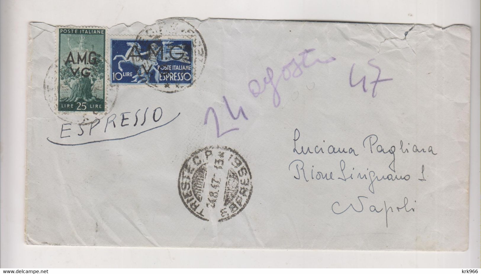 ITALY TRIESTE A 1947  AMG-VG Nice Priority Cover - Marcophilie