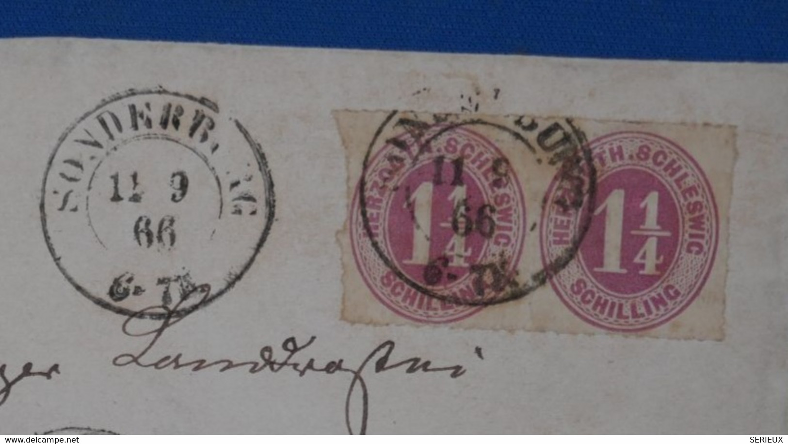 C ALLEMAGNE HOLSTEIN  BELLE  LETTRE  RARE 1866 SONDERBURG  POUR PINNEBERG +PAIRE DE 1 1/4 SCHILING +AFFRAN. INTERESSANT - Schleswig-Holstein