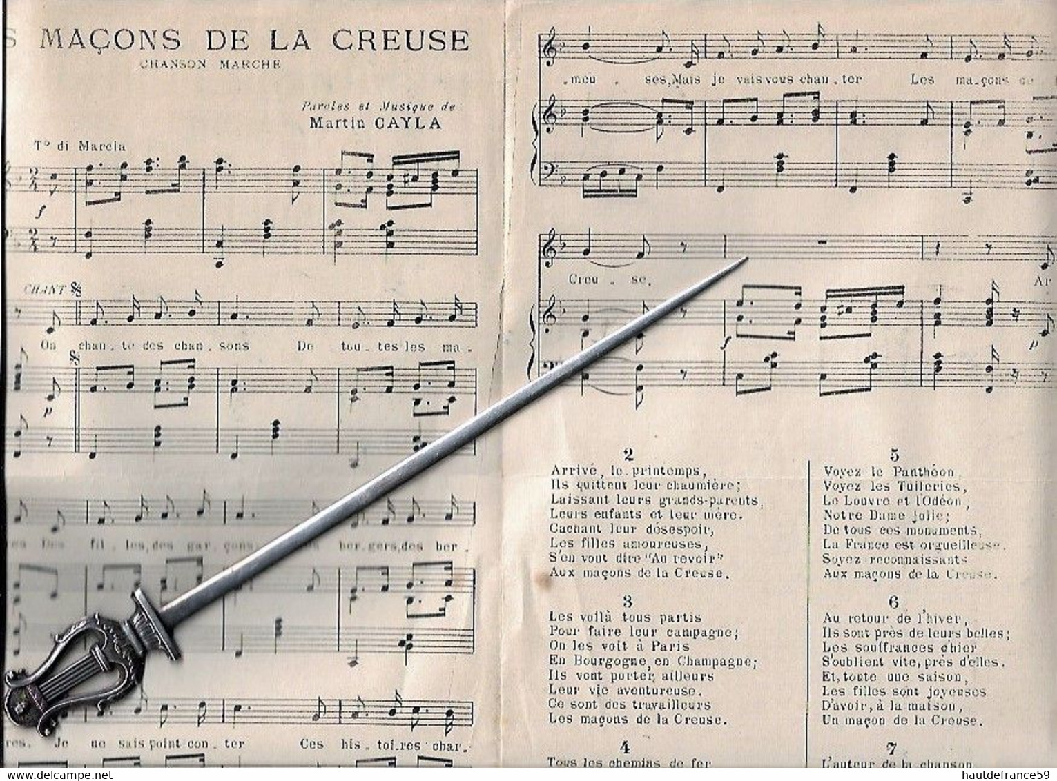 Rare PARTITION Musique & Paroles & éditeur Martin Cayla  - LES MAçONS DE LA CREUSE - Folk Music