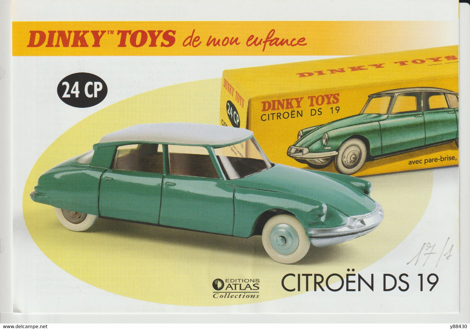 DINKY TOYS - CITROËN DS 19 . 24 CP - Miniature Avec Sa Boite Et Certificat - Réedition Atlas . Échelle 1/43 - Dinky