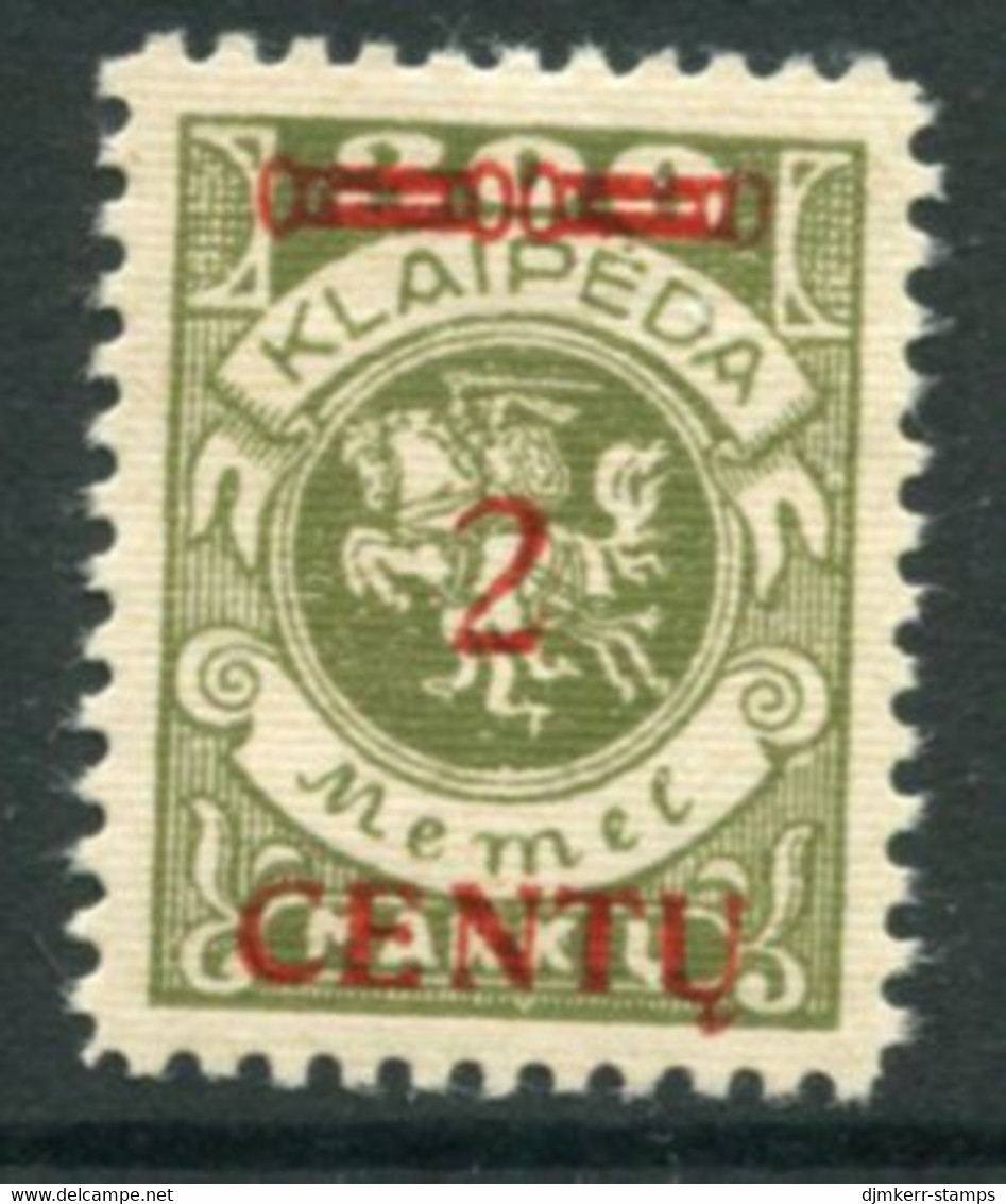 MEMEL (Lithuanian Occ) 1923 ( 16 April) Surcharge 2 C. On 300 M. Arms. LHM / *.  Michel 167 A II + 50% - Klaipeda 1923