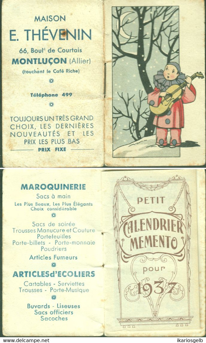 France Montlucon Allier 1937 " Maroquinerie E Thevenin " Deko Minibuch - Kalender Calendrier Calendar Zakkalender - Petit Format : 1921-40