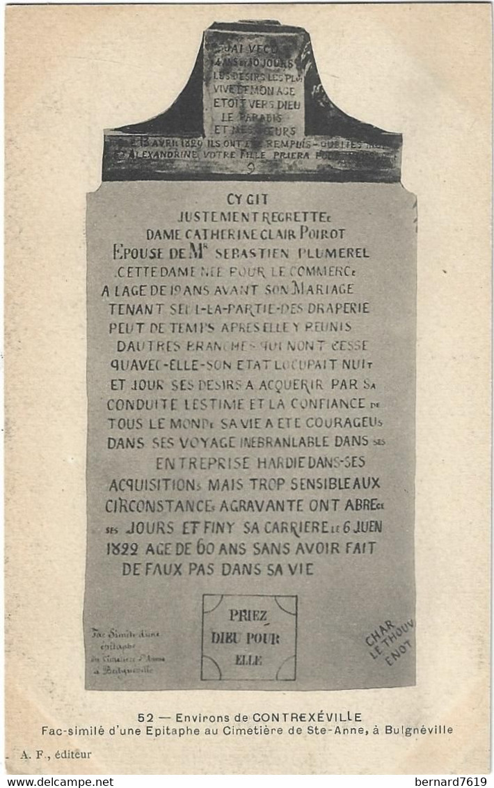 88  Bulgneville      -  Fac Simile   D'une Epitaphe  Au Cimetiere Sainte Anne - Bulgneville