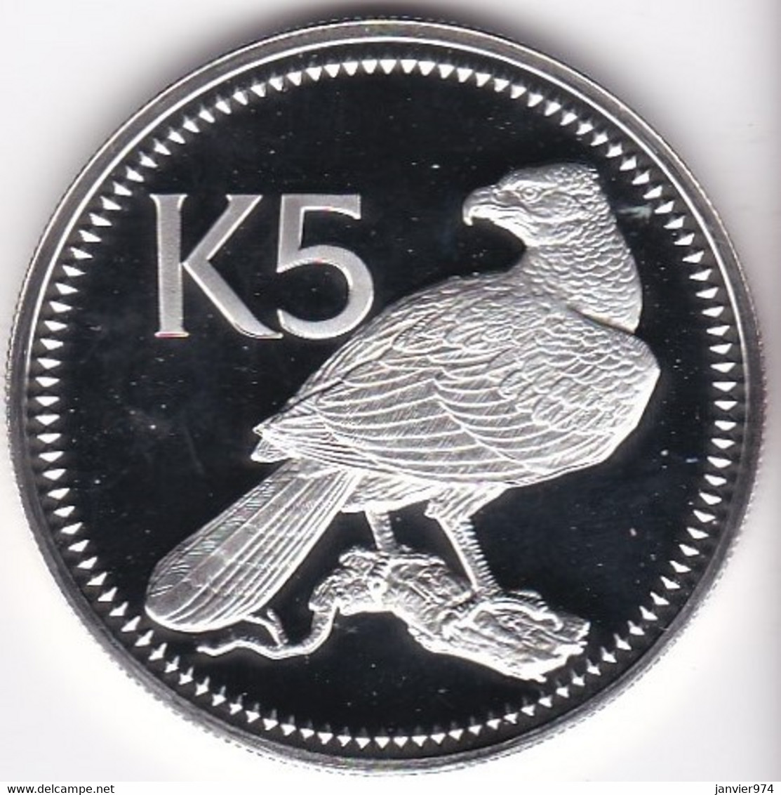 Papua New Guinea , 5 Kina 1975 FM, Aigle De Nouvelle-Guinée‎, En Argent ,BU , UNC,  KM# 7a - Papoea-Nieuw-Guinea