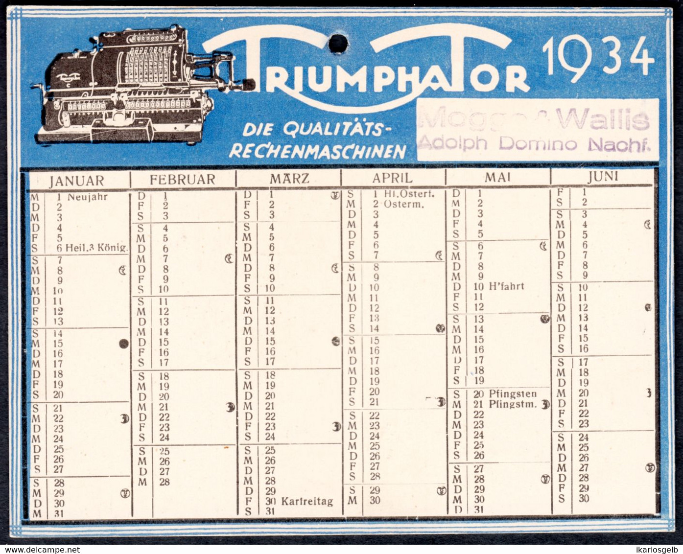 Mölkau Leipzig 1934 " Triumphator Rechenmaschine " Besonders Deko Mini - Kalender Calendrier Calendar Zakkalender - Petit Format : 1921-40