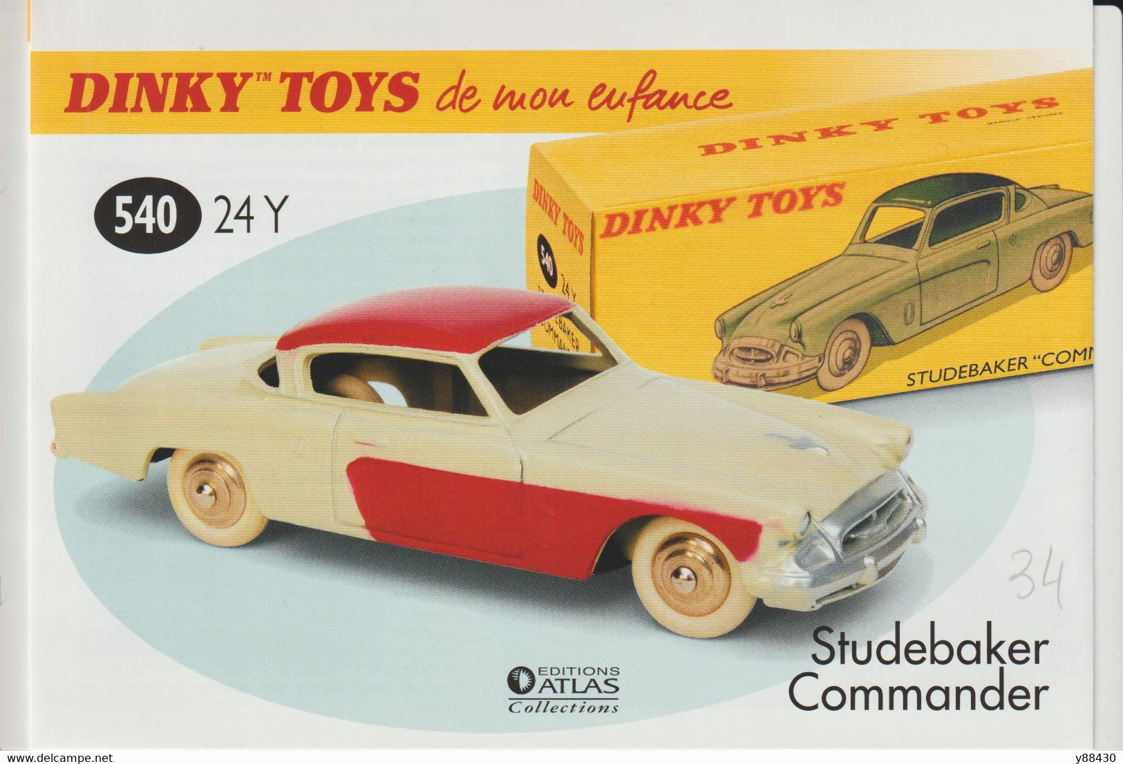 DINKY TOYS - STUDEBAKER  COMMANDER  - Miniature Avec Sa Boite Et Certificat - Réedition Atlas . Échelle 1/43 - Dinky