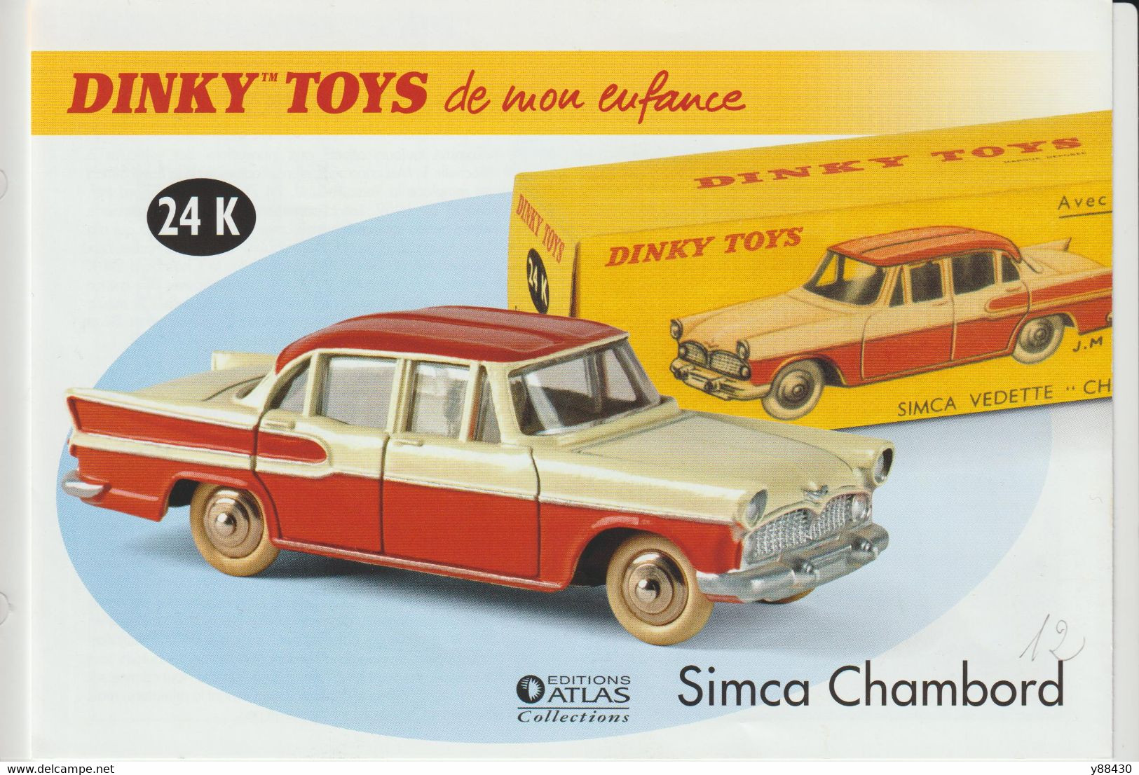 DINKY TOYS -  SIMCA VEDETTE CHAMBORD  - Miniature Avec Sa Boite Et Certificat - Réedition Atlas . Échelle 1/43 - Dinky