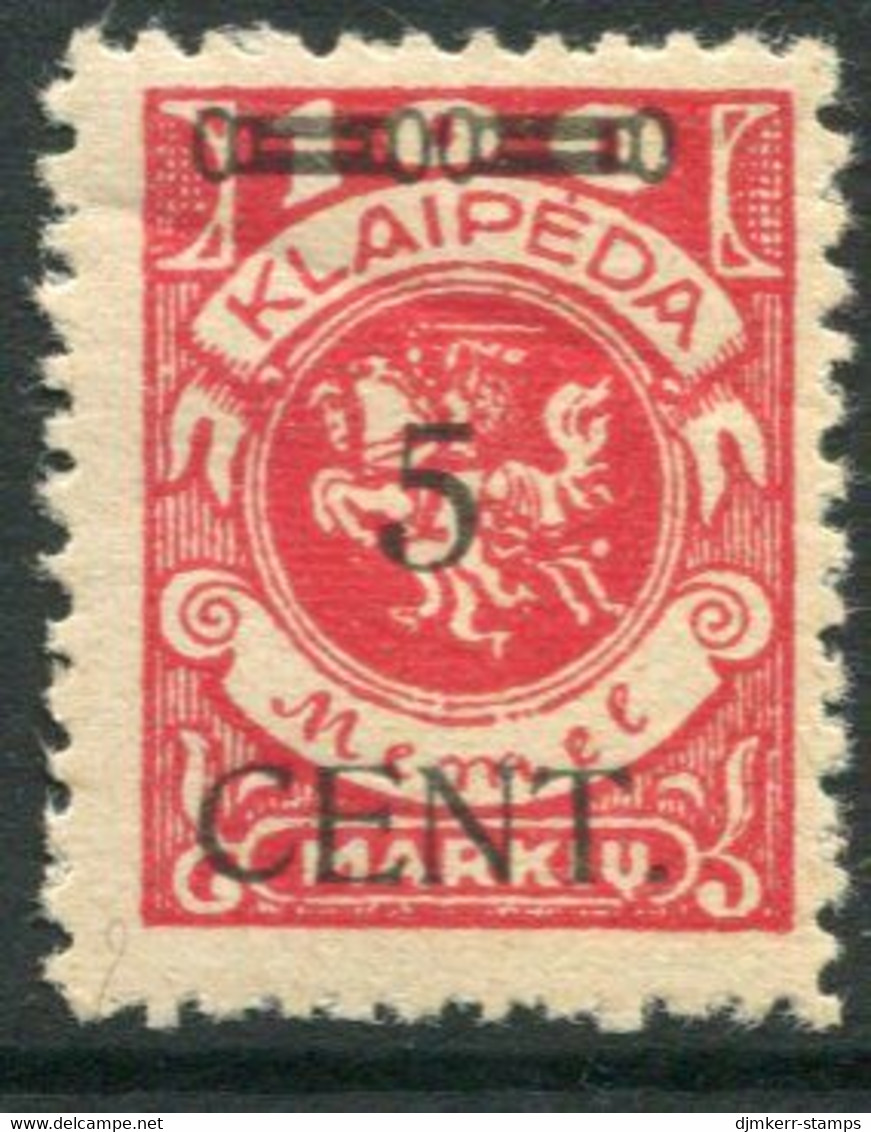 MEMEL (Lithuanian Occ) 1923 ( 23 April/26. May) Surcharge 5 C. On 100 M. Arms.LHM / *.  Michel 180 II  +50% - Memel (Klaipeda) 1923