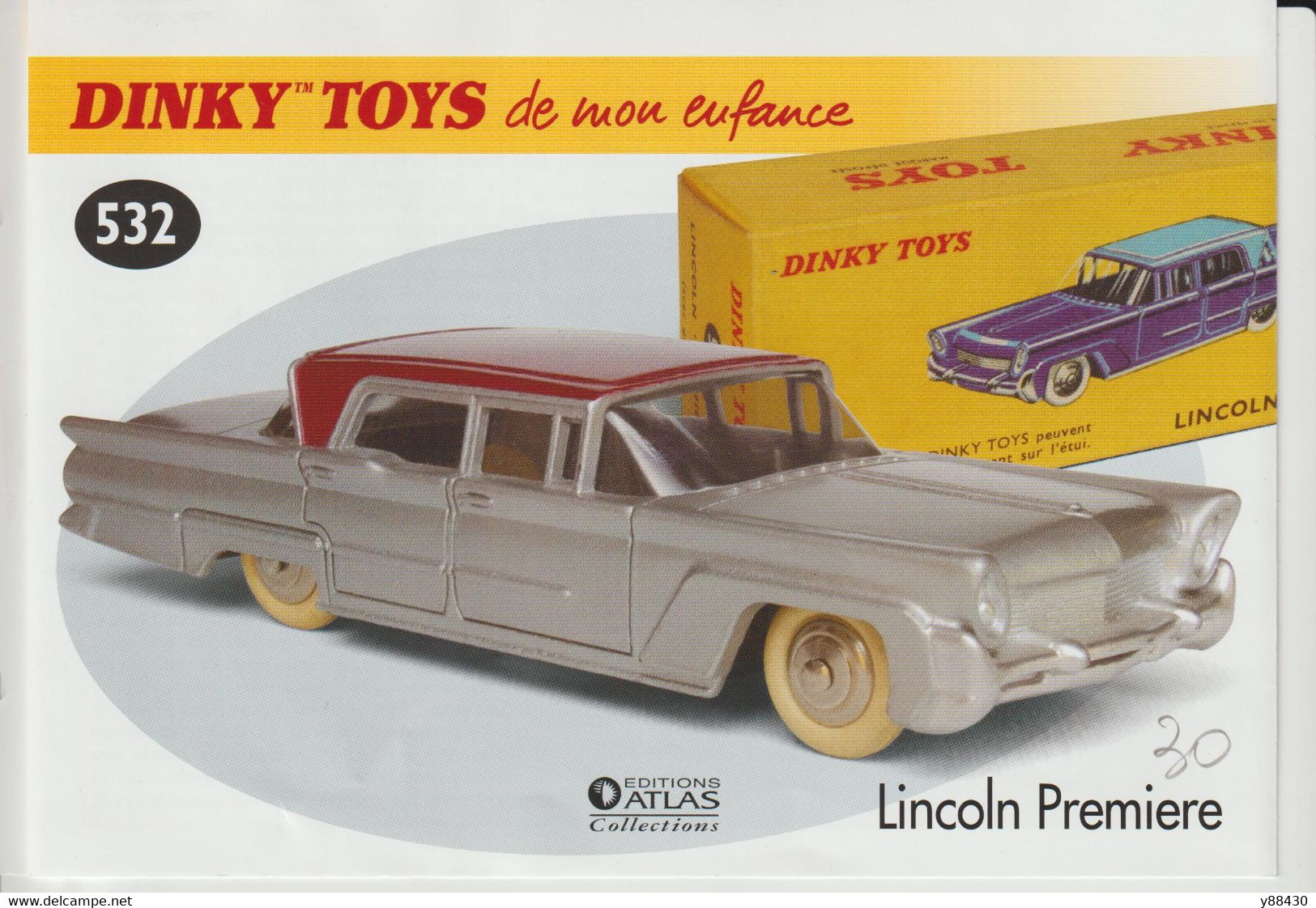 DINKY TOYS -  LINCOLN  PREMIÈRE  - Miniature Avec Sa Boite Et Certificat - Réedition Atlas . Échelle 1/43 - Dinky