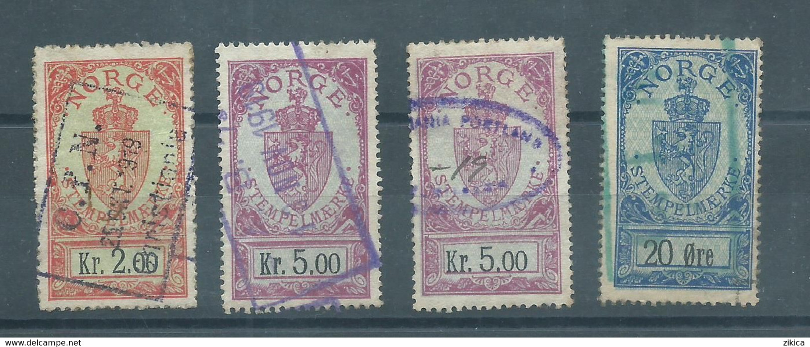 LOT 4 Stamps - NORWAY Norwegen Stempelmarke Documentary Stamps - Revenue Stamps