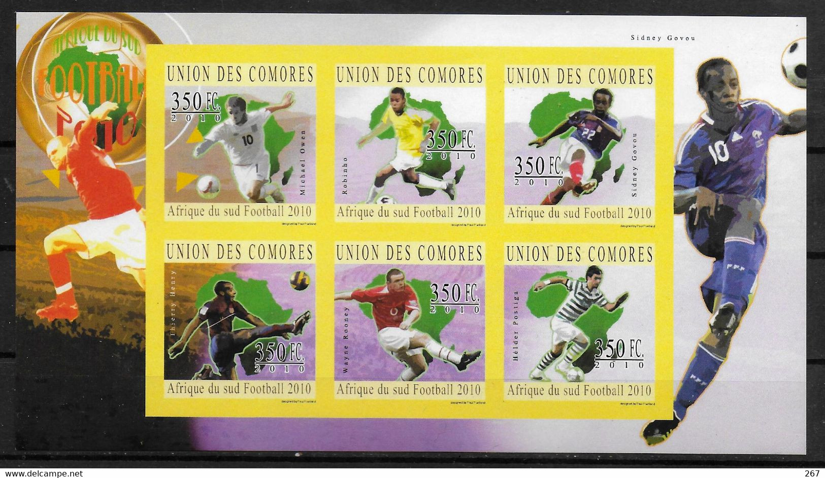 COMORES  Feuillet  N° 2029/34  * *  NON DENTELE  Cup 2010 Football Soccer Fussball  Joueurs Africains - 2010 – South Africa