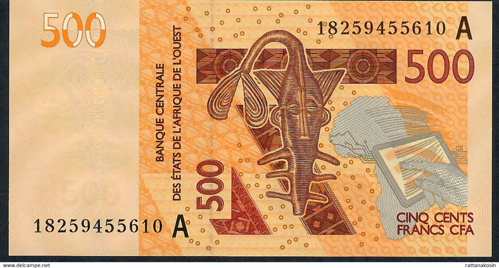 W.A.S. IVORY COAST P119Ag  500 FRANCS (20)18 2018  UNC. - West African States