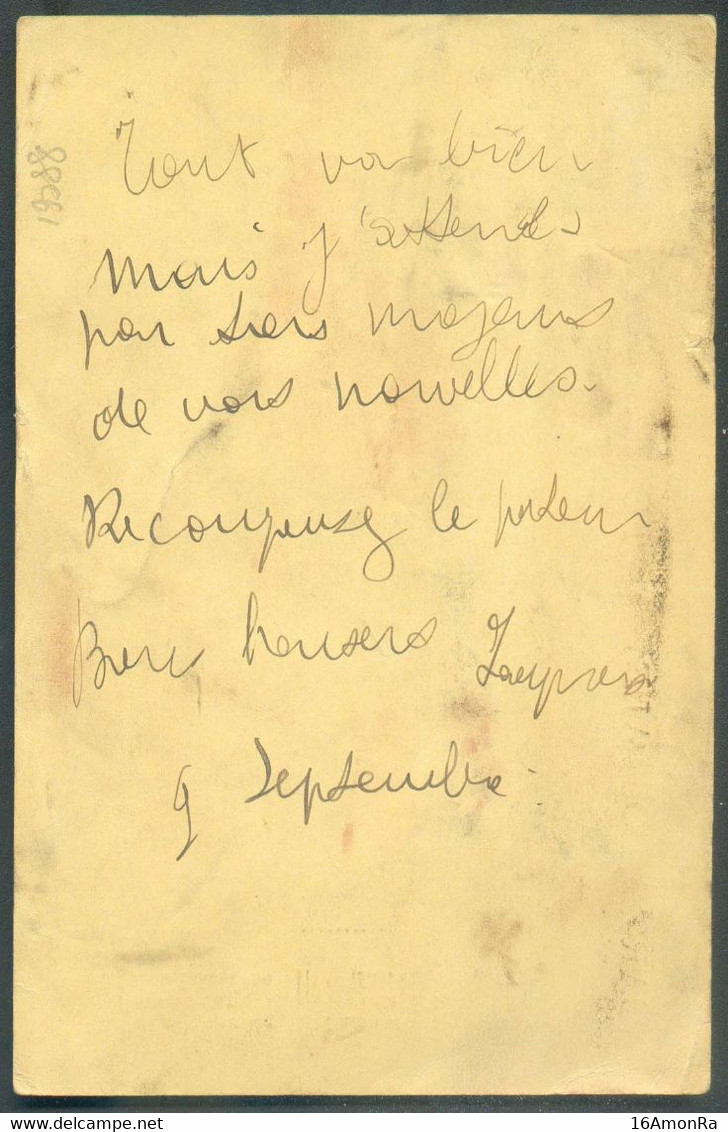 E.P. 5 Centimes Pellens (non Oblitéré) Expédié Le 9 Septembre (1914) Par Porteur (récompensez Le Facteur) Vers Mons (Mon - Andere & Zonder Classificatie