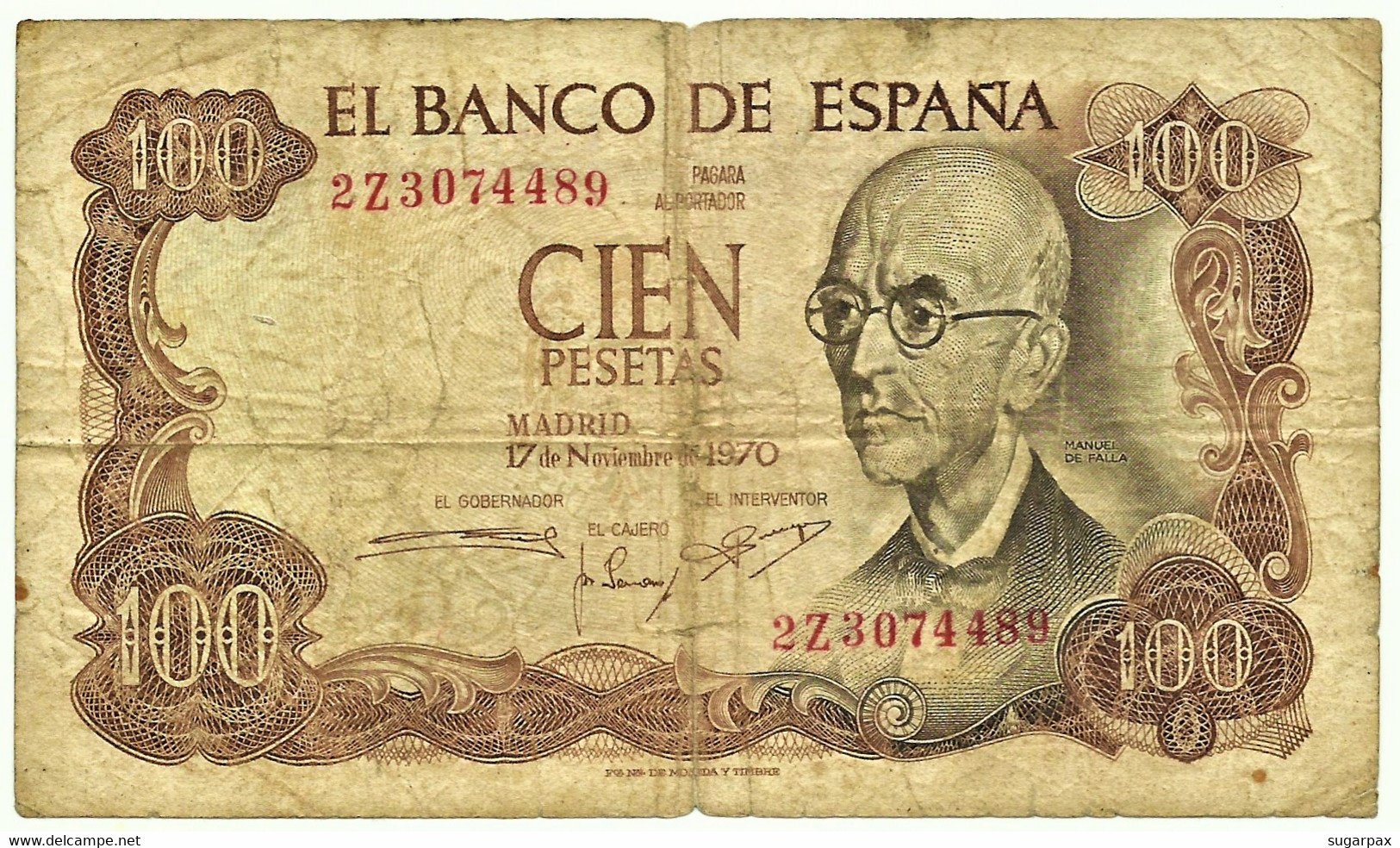 ESPAÑA - 100 Pesetas - 17.11.1970 ( 1974 ) - Pick 152 - Serie 2Z - Manuel De Falla - 100 Peseten