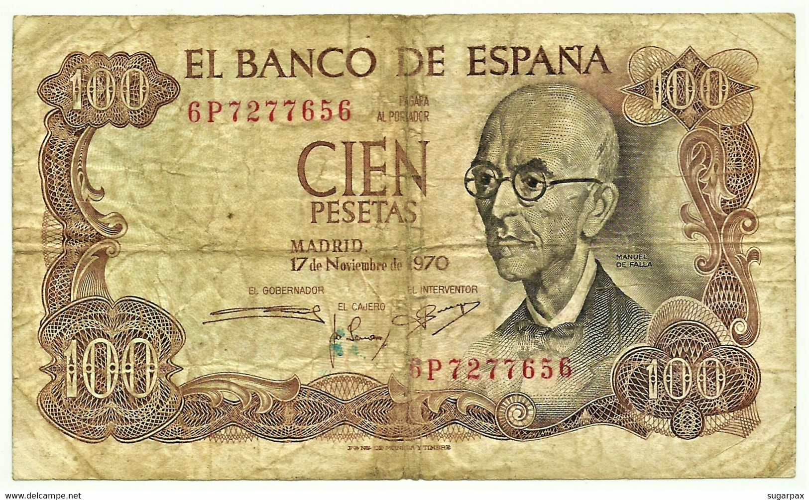 ESPAÑA - 100 Pesetas - 17.11.1970 ( 1974 ) - Pick 152 - Serie 6P - Manuel De Falla - 100 Peseten