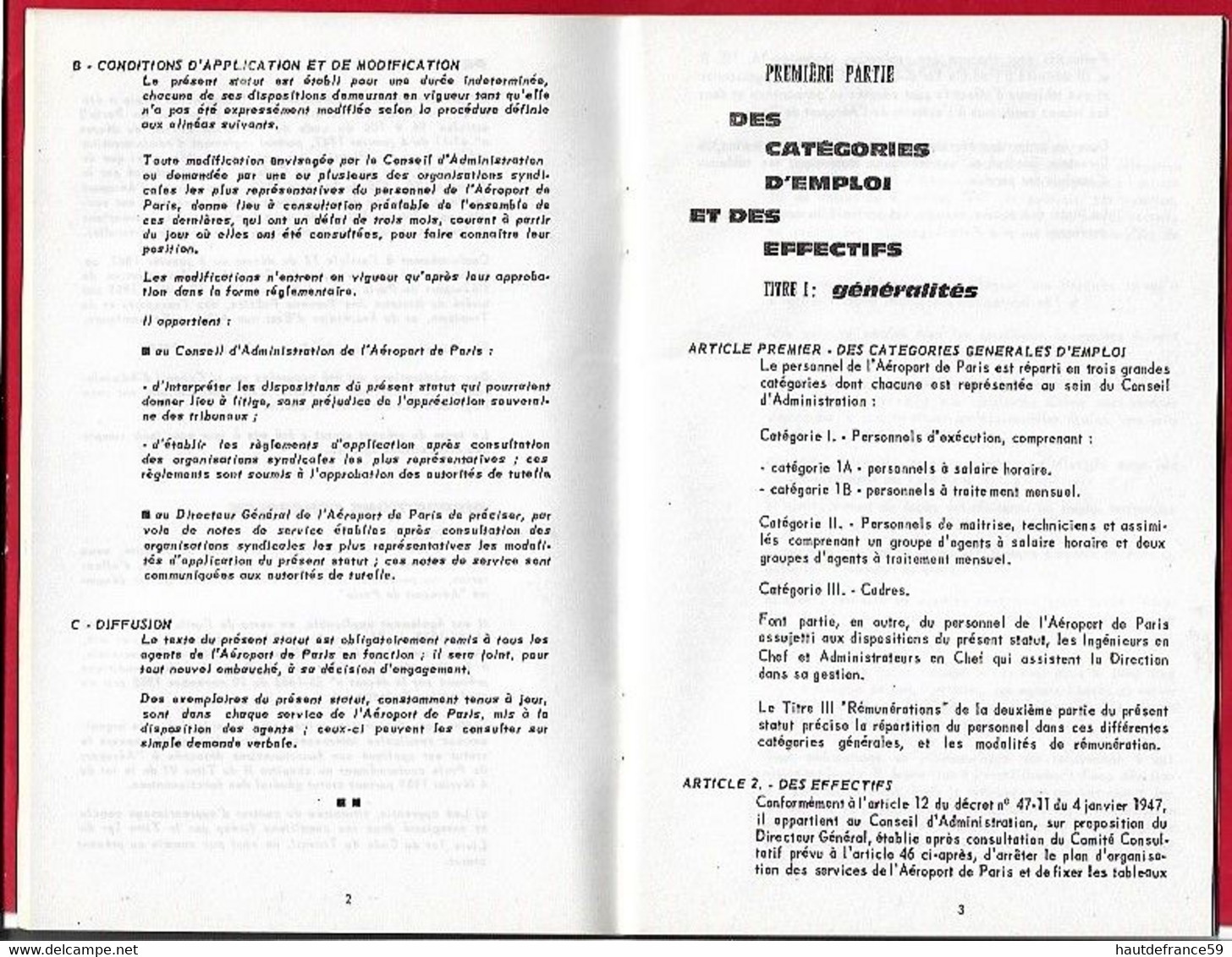 RARE AEROPORT DE PARIS  ( ADP ) 1962 Statut Du Personnel , édit Service Des Relations Ext 6-1962 46 Pages - Manuels