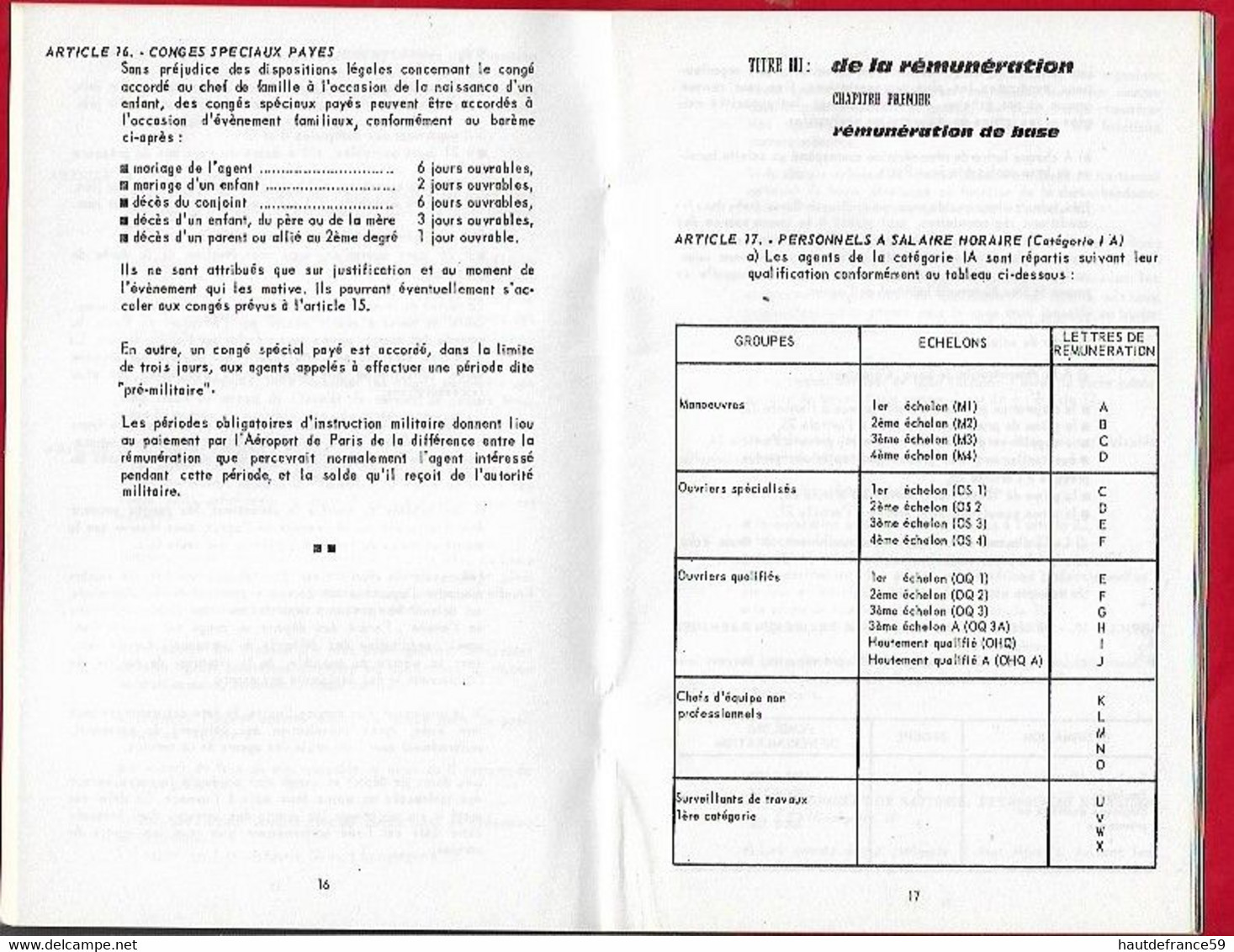 RARE AEROPORT DE PARIS  ( ADP ) 1962 Statut Du Personnel , édit Service Des Relations Ext 6-1962 46 Pages - Manuals