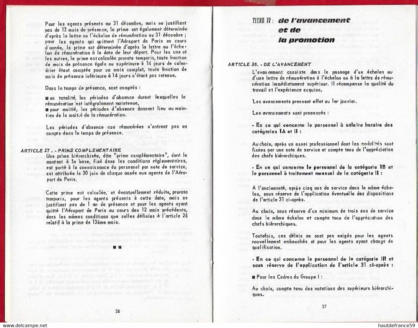 RARE AEROPORT DE PARIS  ( ADP ) 1962 Statut Du Personnel , édit Service Des Relations Ext 6-1962 46 Pages - Manuali
