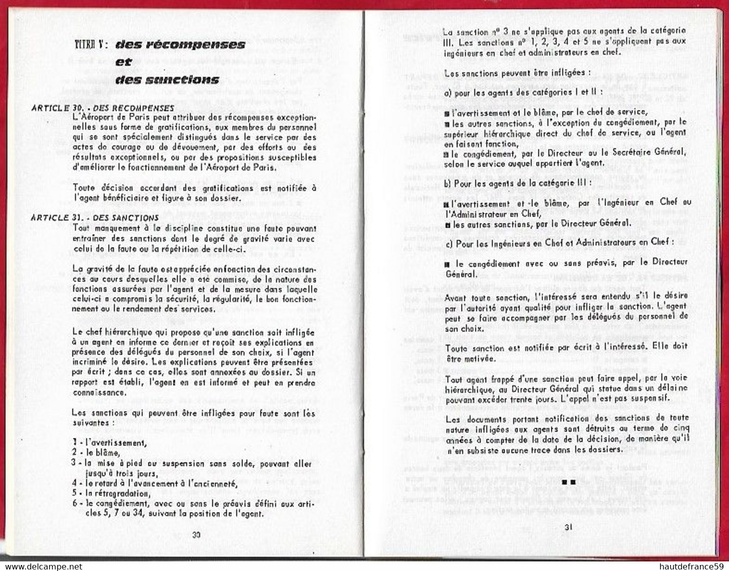 RARE AEROPORT DE PARIS  ( ADP ) 1962 Statut Du Personnel , édit Service Des Relations Ext 6-1962 46 Pages - Boeken