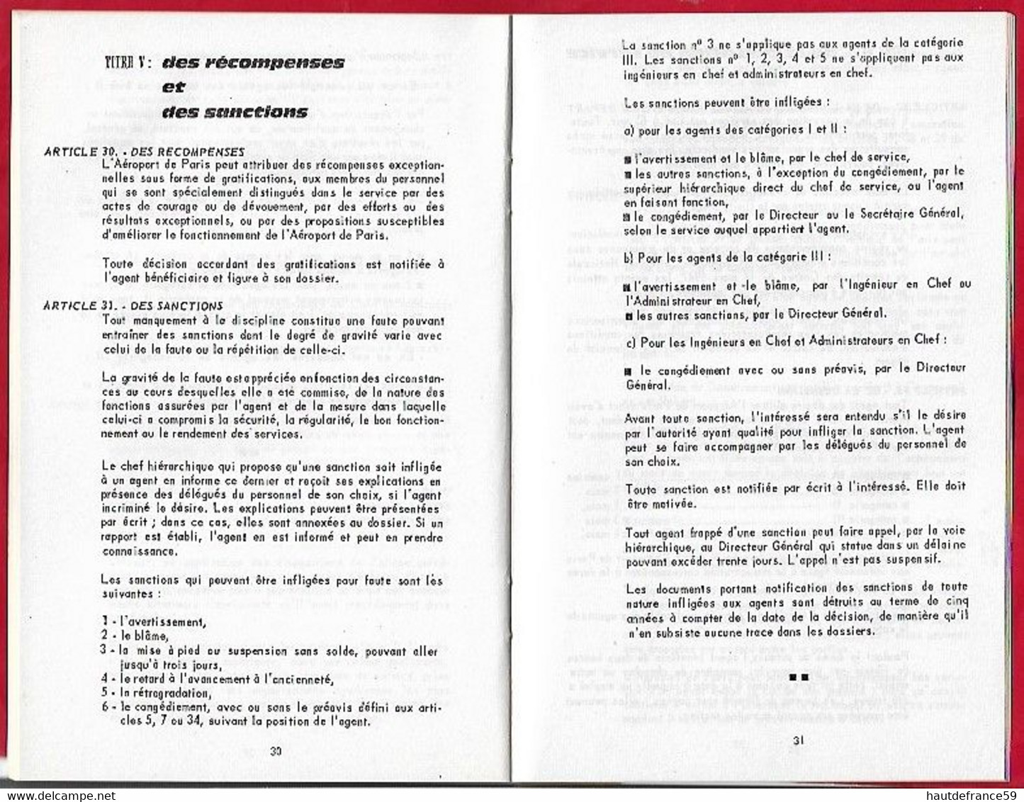 RARE AEROPORT DE PARIS  ( ADP ) 1962 Statut Du Personnel , édit Service Des Relations Ext 6-1962 46 Pages - Handbücher