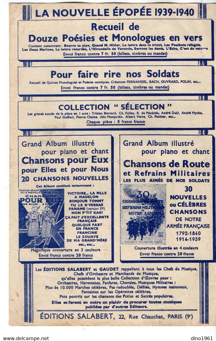 VP19.206 - PARIS - Ancienne Partition Musicale ¨ Victoire ... La Fille à Madelon ¨ Par Nadia DAUTY / TRAVERS & CYRLEROY - Spartiti