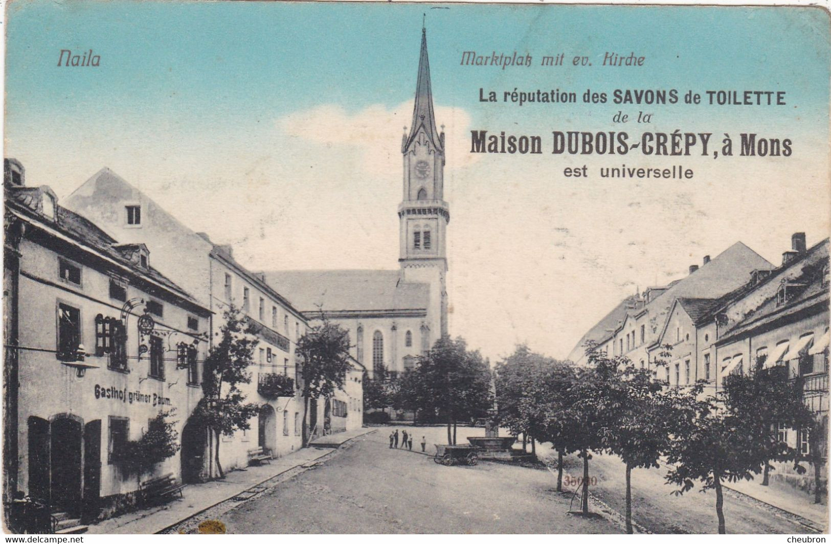 ALLEMAGNE . NAILA.  MARKTPLATZ MIT EV. KIRCHE. + TEXTE ANNEE 1914. PUB SAVONS DE TOILETTE DUBOIS-CREPY A MONS - Naila