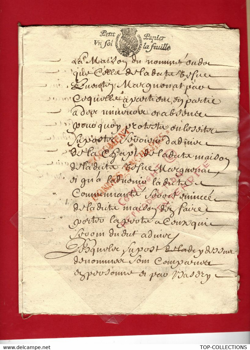 1684 CACHET GENERALITE CHAMPAGNE COMMUNAUTE DES TONDEURS De La Ville De Troyes METIERS PROFESSIONS JURANDES - Historische Documenten