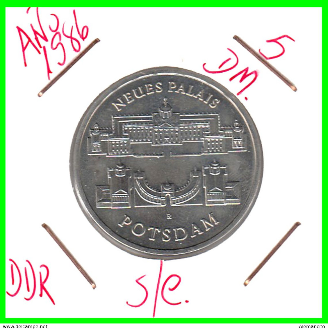 ( GERMANY ) REPUBLICA DEMOCRATICA DE ALEMANIA ( RDA ) MONEDA DE 5-DM AÑO 1986 -ALEMANIA DDR - 5 DM (POTSDAM PALACE BUILD - 5 Marcos