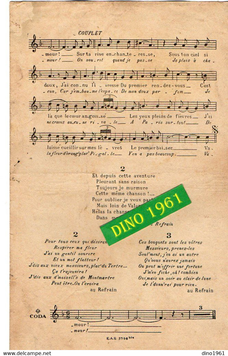 VP19.210 - PARIS - Ancienne Partition Musicale ¨ Valencia ¨ Par MISTINGUETTE Au Moulin Rouge Paroles BOYER Et CHARLES - Spartiti