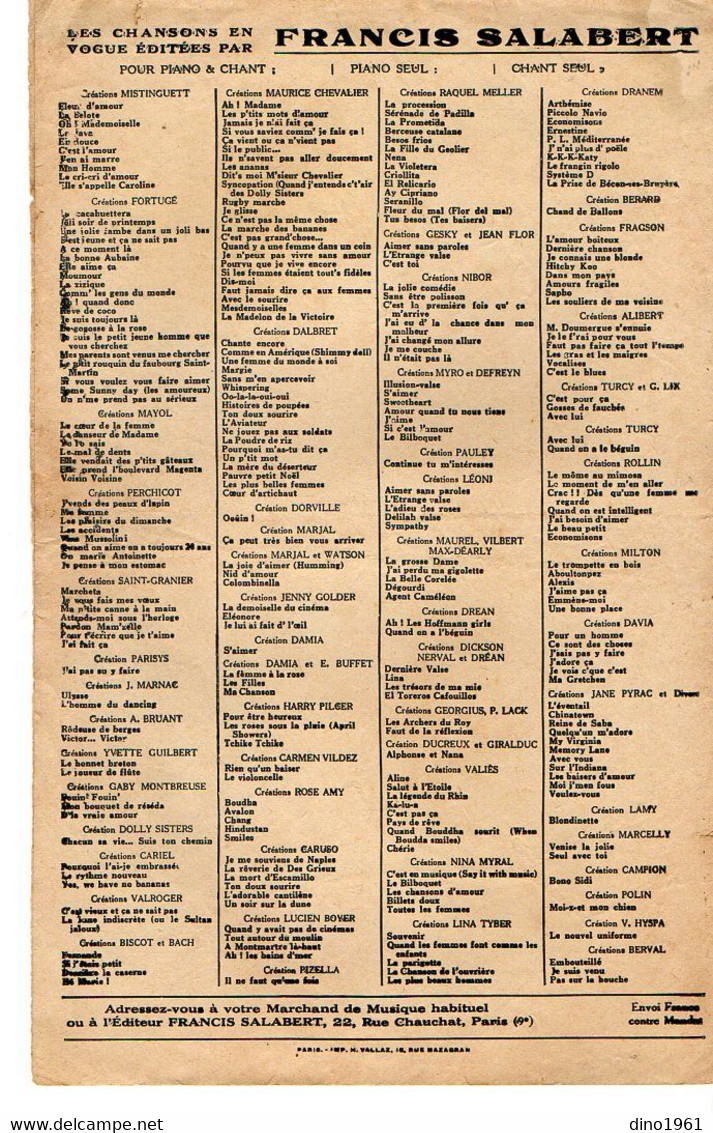 VP19.210 - PARIS - Ancienne Partition Musicale ¨ Valencia ¨ Par MISTINGUETTE Au Moulin Rouge Paroles BOYER Et CHARLES - Noten & Partituren