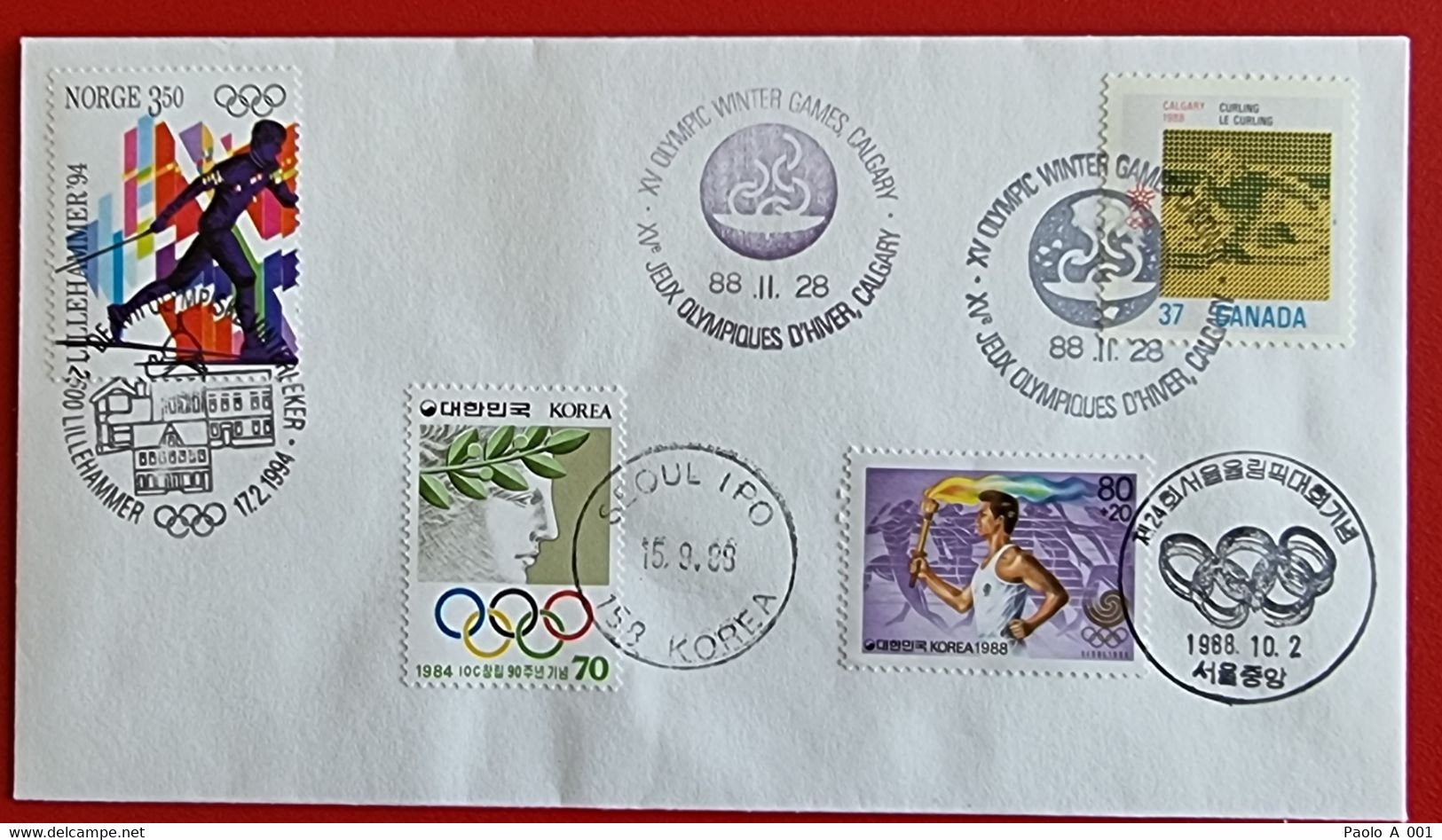 CANADA KOREA 1988 OLYMPIC GAMES WINTER CALGARY SUMMER SEOUL NORWAY LILLEHAMMER 1994 5 SPECIAL PMK ON COVER - Sobres Conmemorativos