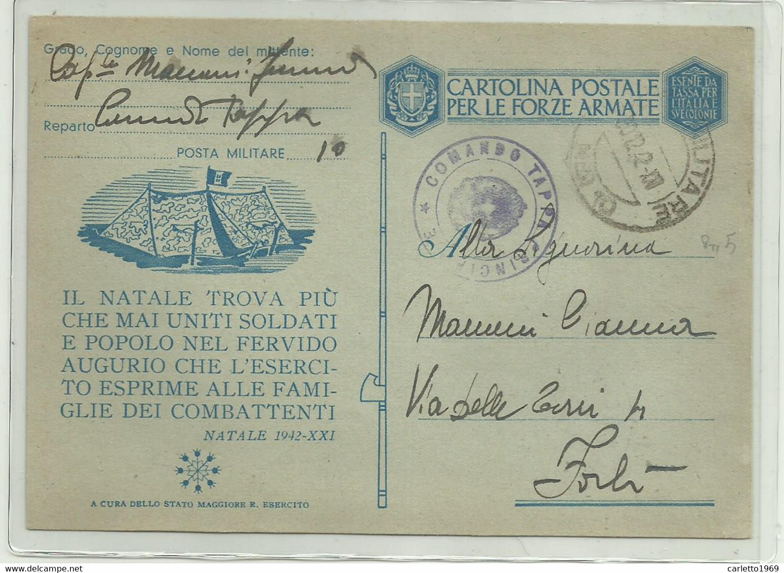 POSTALE FORZE ARMATE, COMANDO TAPPA NATALE 1942 - POSTA MILITARE 10 - Portofreiheit