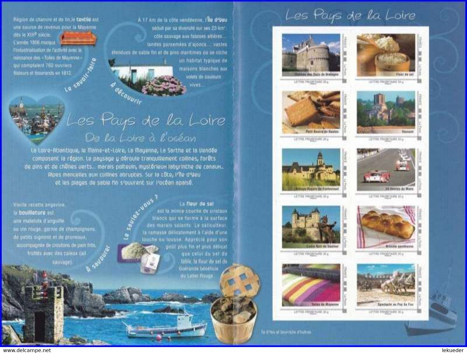 FRANCE 2009, Le Collector Timbré ”LES PAYS DE LA LOIRE” Comme J'Aime 10 Timbres Autocollants Scellé - Collectors