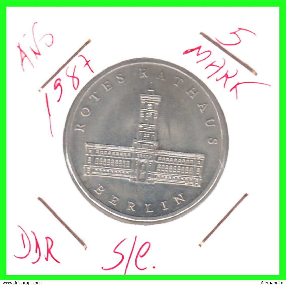 ( GERMANY ) REPUBLICA DEMOCRATICA DE ALEMANIA ( RDA ) MONEDA DE 5-DM AÑO 1987 -ALEMANIA DDR - 5 DM (CITY HALLBUILDING) - 5 Mark