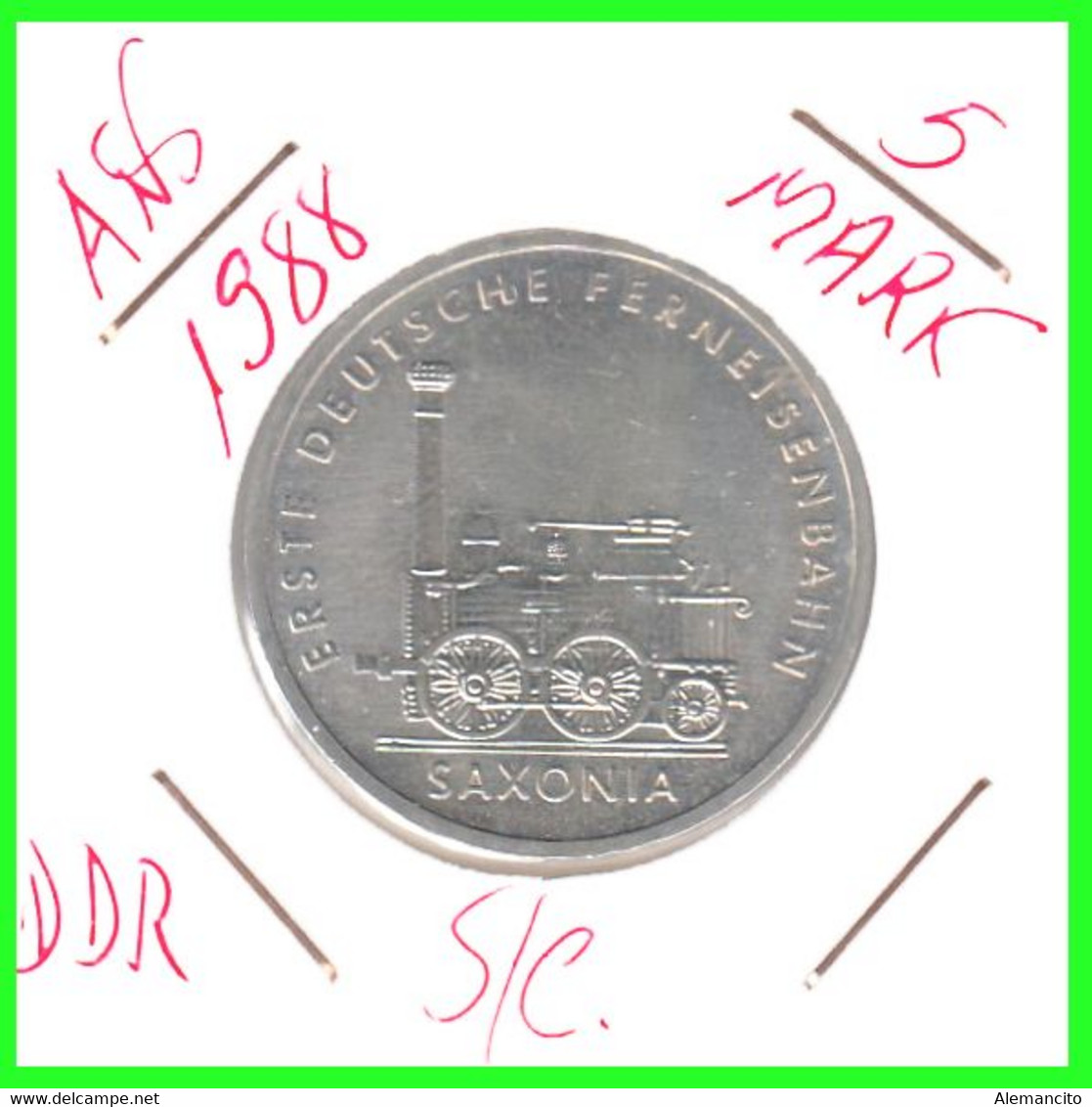 ( GERMANY ) REPUBLICA DEMOCRATICA DE ALEMANIA ( RDA ) MONEDA DE 5-DM AÑO 1988 -ALEMANIA DDR - 5 DM (TRAIN ENGINE,TOWER - 5 Mark