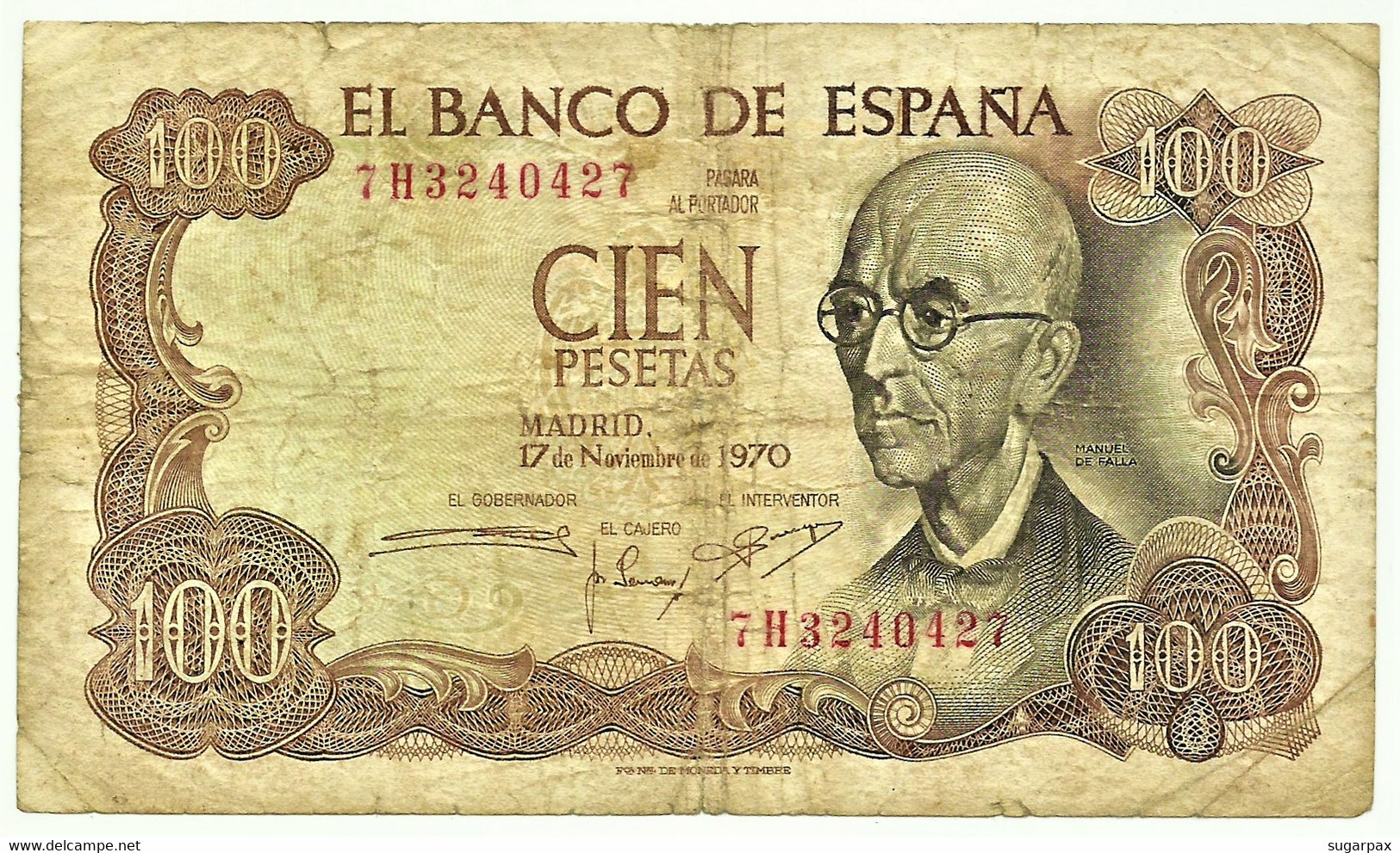 ESPAÑA - 100 Pesetas - 17.11.1970 ( 1974 ) - Pick 152 - Serie 7H - Manuel De Falla - 100 Peseten