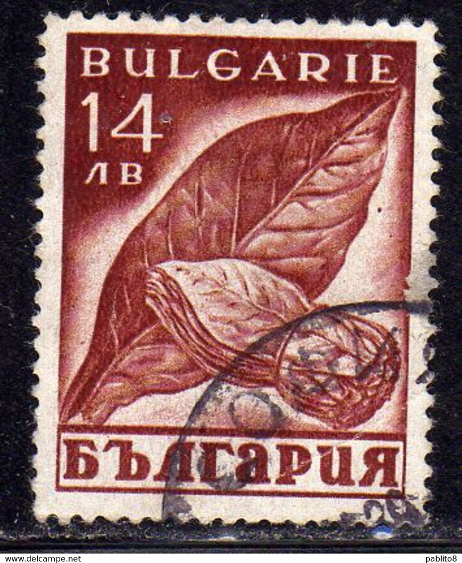 BULGARIA BULGARIE BULGARIEN 1938 NATIONAL PRODUCTS ISSUE TOBACCO LEAVES 14L USATO USED OBLITERE' - Gebruikt