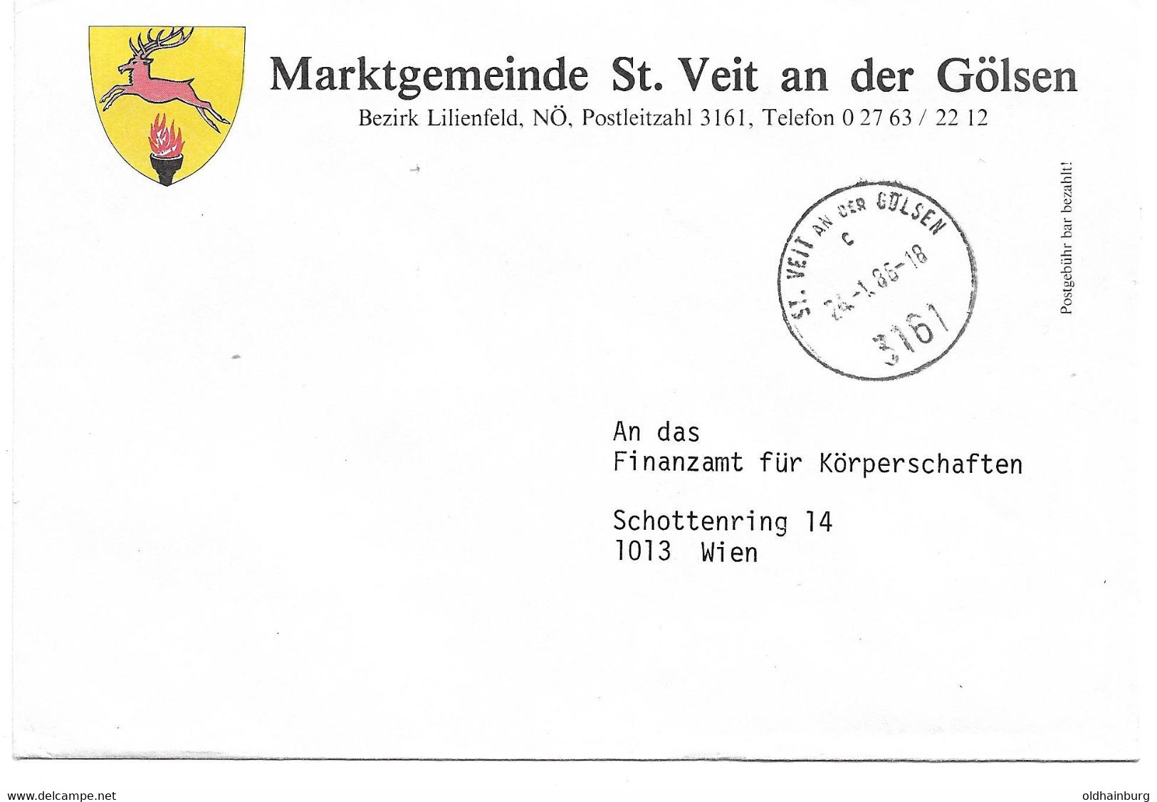 2040w: Gemeindeamts- Kuvert 3161 St. Veit An Der Gölsen, Ortswappen, Heimatbeleg Aus 1986 - Lilienfeld