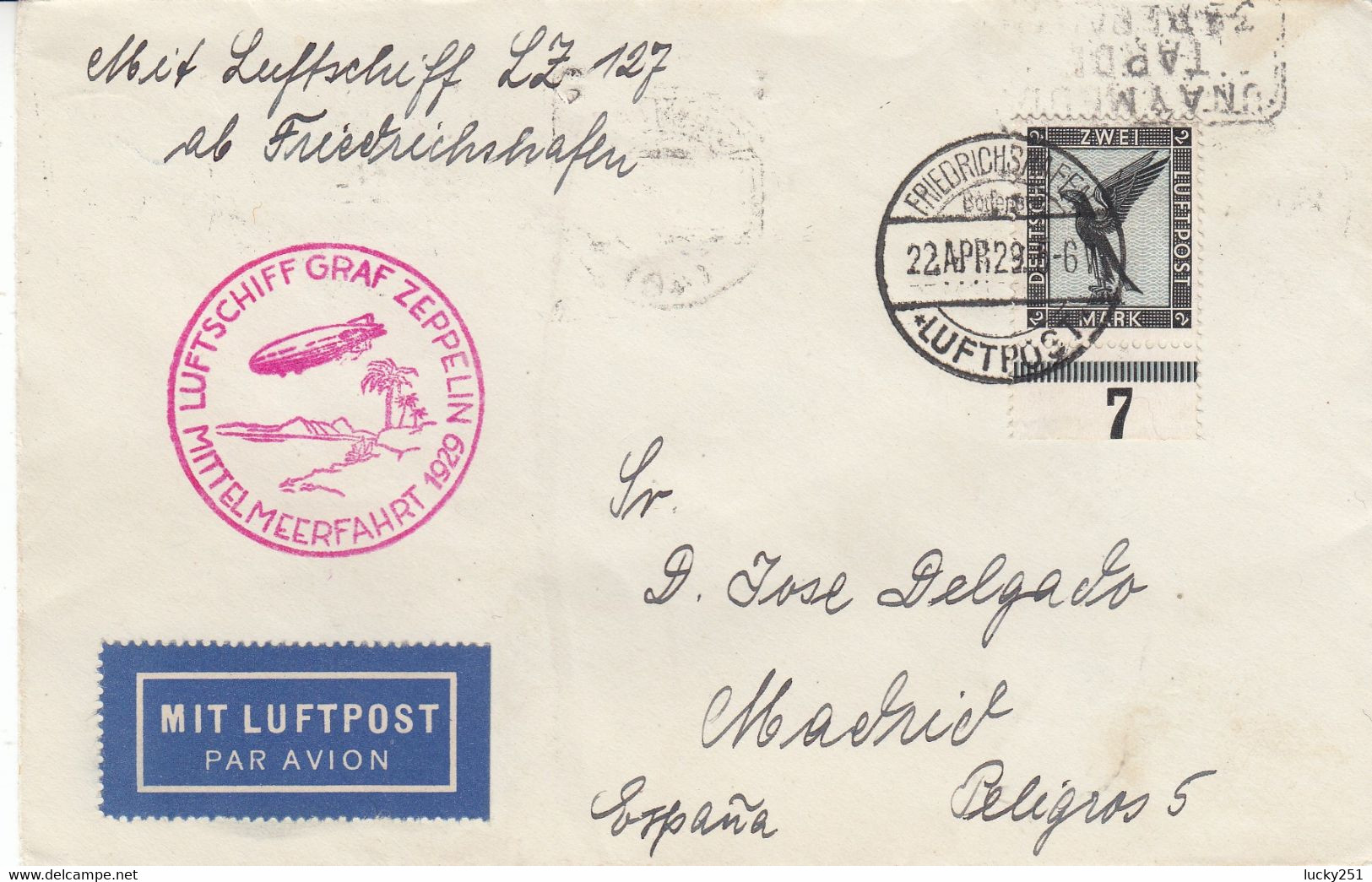 Zeppelin - 1929 - Allemagne - Lettre Du 22/04/1929 - Vers L'Espagne - Madrid - Zeppelin