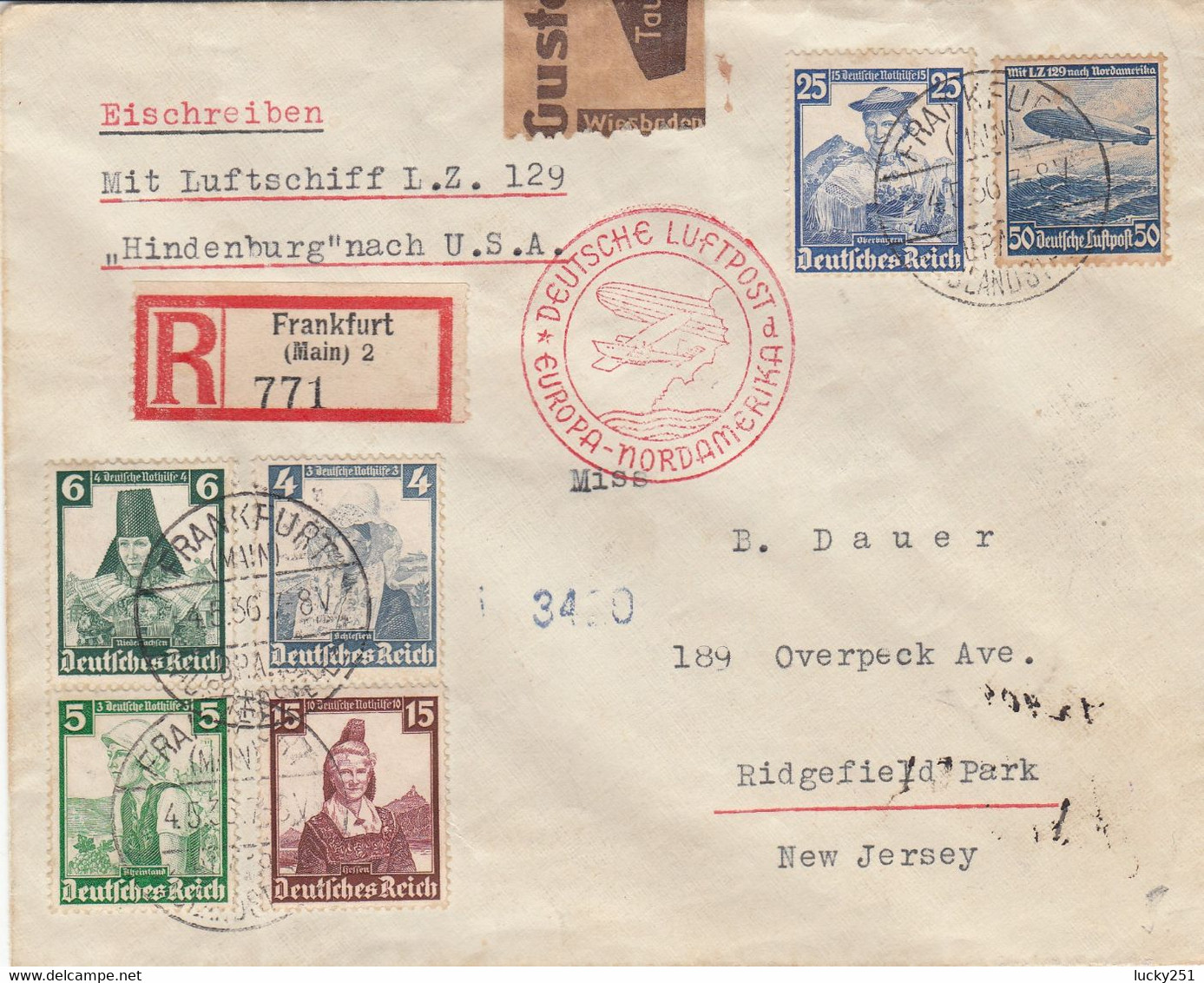 Zeppelin - 1936 - Allemagne - Lettre Du 04/05/1936 - Vers Les  USA - New Jersey - Zeppelines
