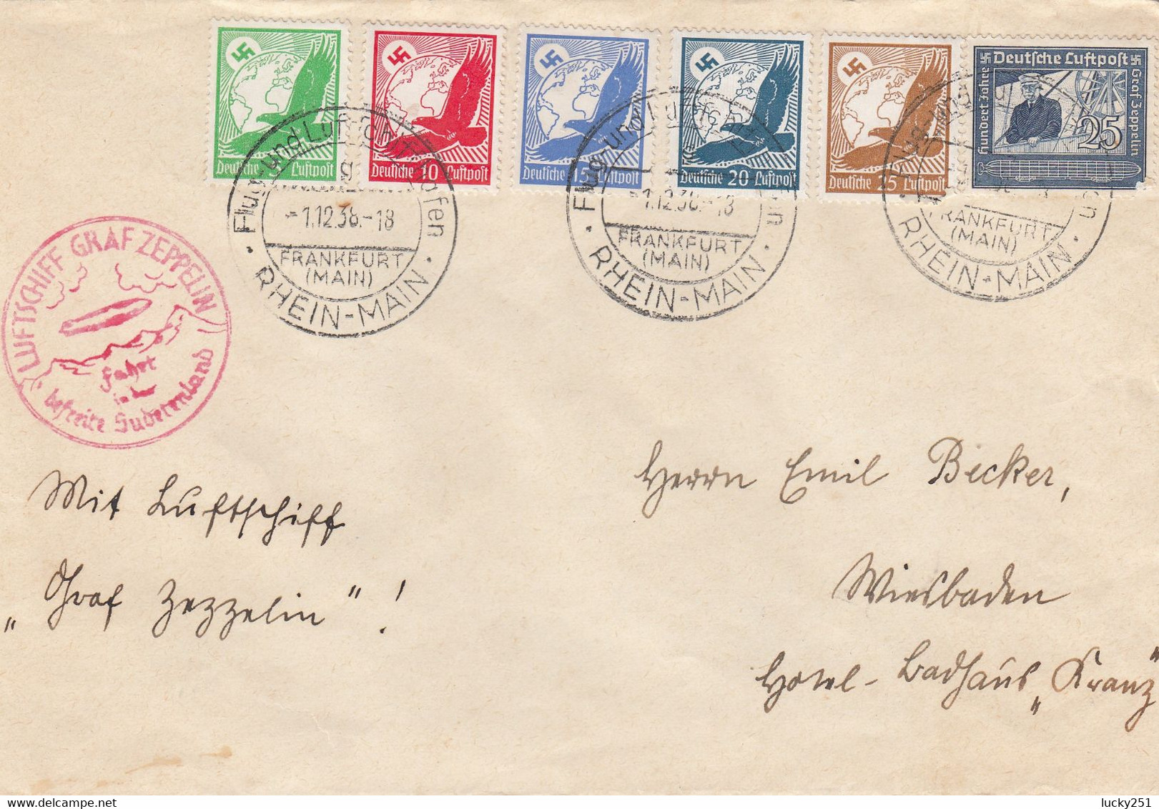 Zeppelin - 1938 - Allemagne - Lettre Du 01/12/1938 - Vers L'Allemagne - Zeppelin