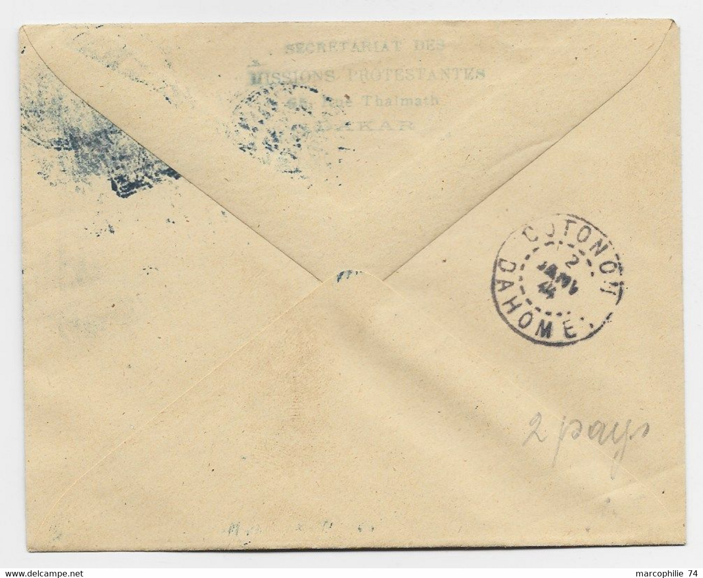 MAURITANIE 2FR+50C A.O.F LETTRE COVER AVION DAGUIN BLEU SENEGAL 1944 POUR COTONOU - Lettres & Documents