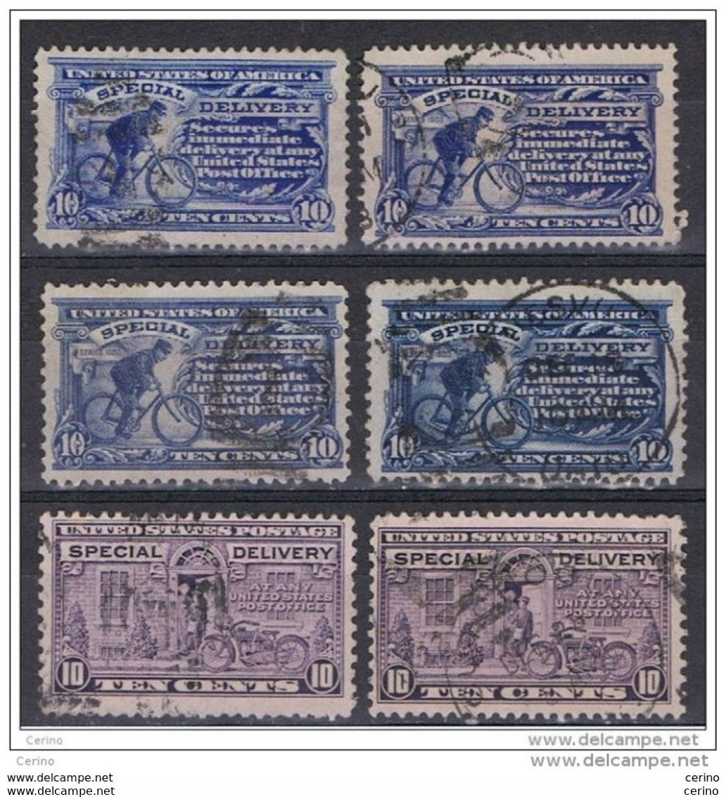 U.S.A.:  1902/25  SPECIAL  DELIVERY  -  6  USED  STAMPS  -  YV/TELL. (8 A + 9 + 11) X 2 - Express & Recommandés